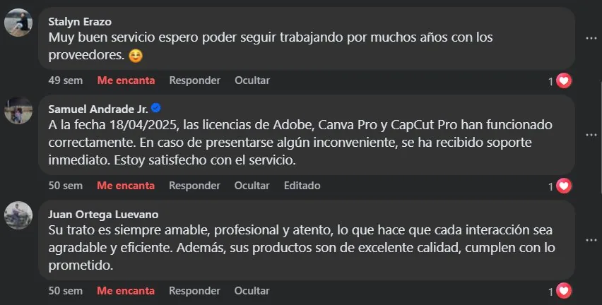 Comentarios verificados en Facebook