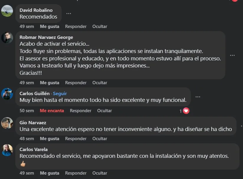 Comentarios verificados de clientes en Facebook